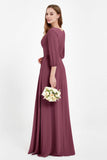 Long Sleeves V Neck Chiffon Bridesmaid Dresses Mother of the Bride Dress Evening Party Gowns