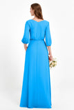 Long Sleeves V Neck Chiffon Bridesmaid Dresses Mother of the Bride Dress Evening Party Gowns