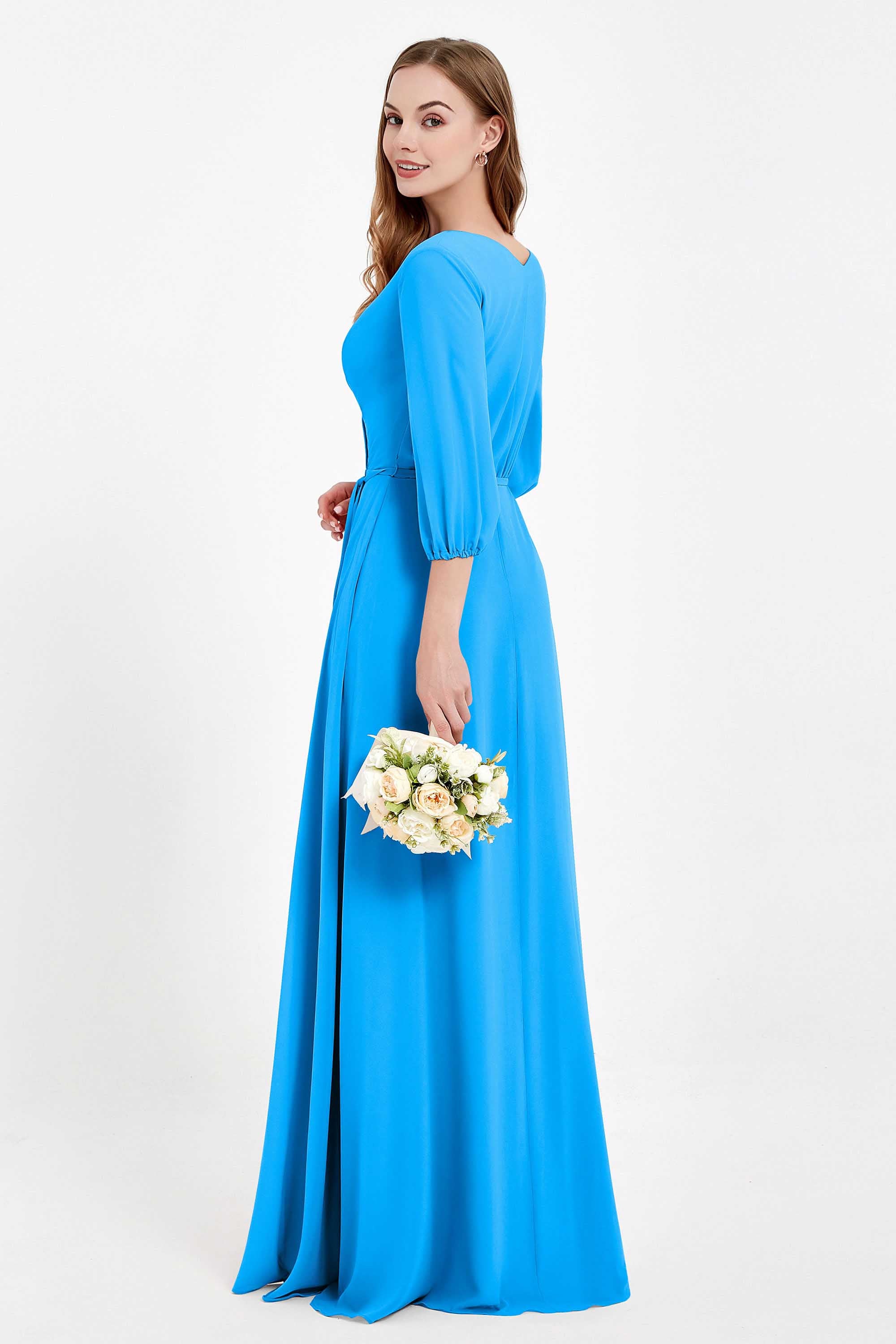 Long Sleeves V Neck Chiffon Bridesmaid Dresses Mother of the Bride Dress Evening Party Gowns