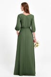 Long Sleeves V Neck Chiffon Bridesmaid Dresses Mother of the Bride Dress Evening Party Gowns