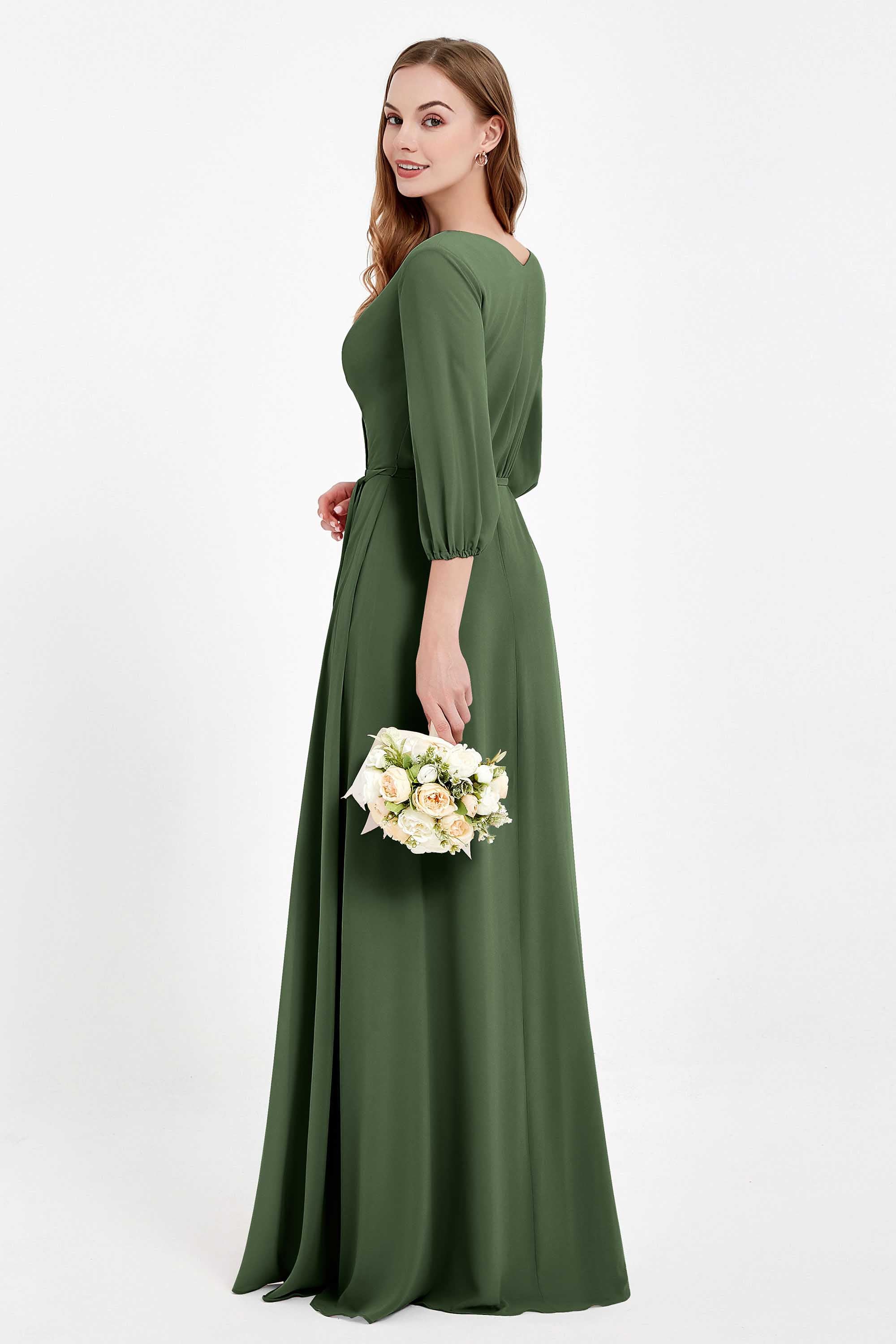 Long Sleeves V Neck Chiffon Bridesmaid Dresses Mother of the Bride Dress Evening Party Gowns