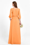 Long Sleeves V Neck Chiffon Bridesmaid Dresses Mother of the Bride Dress Evening Party Gowns