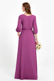 Long Sleeves V Neck Chiffon Bridesmaid Dresses Mother of the Bride Dress Evening Party Gowns