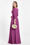 Long Sleeves V Neck Chiffon Bridesmaid Dresses Mother of the Bride Dress Evening Party Gowns