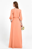 Long Sleeves V Neck Chiffon Bridesmaid Dresses Mother of the Bride Dress Evening Party Gowns