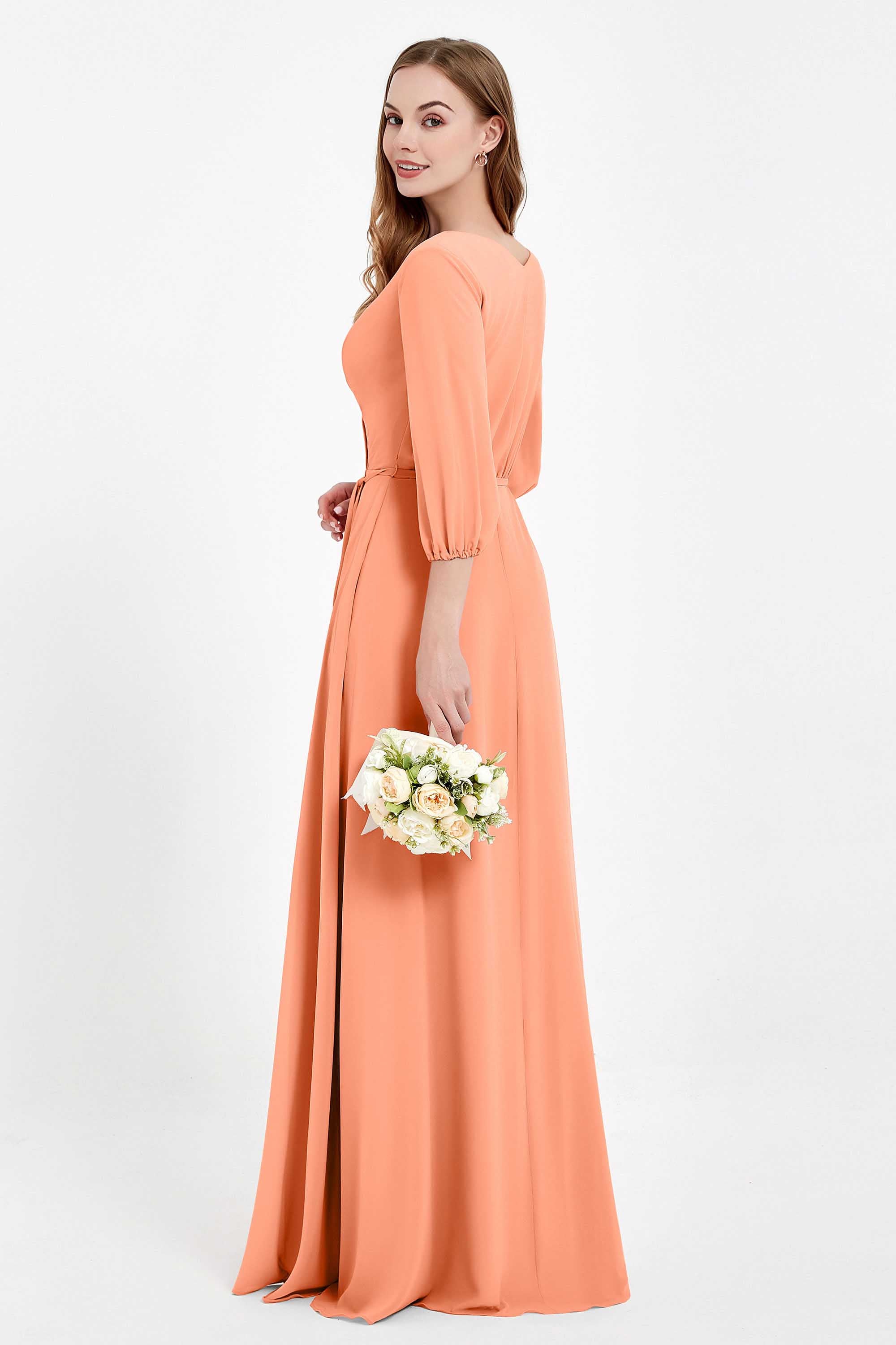 Long Sleeves V Neck Chiffon Bridesmaid Dresses Mother of the Bride Dress Evening Party Gowns