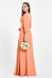 Long Sleeves V Neck Chiffon Bridesmaid Dresses Mother of the Bride Dress Evening Party Gowns