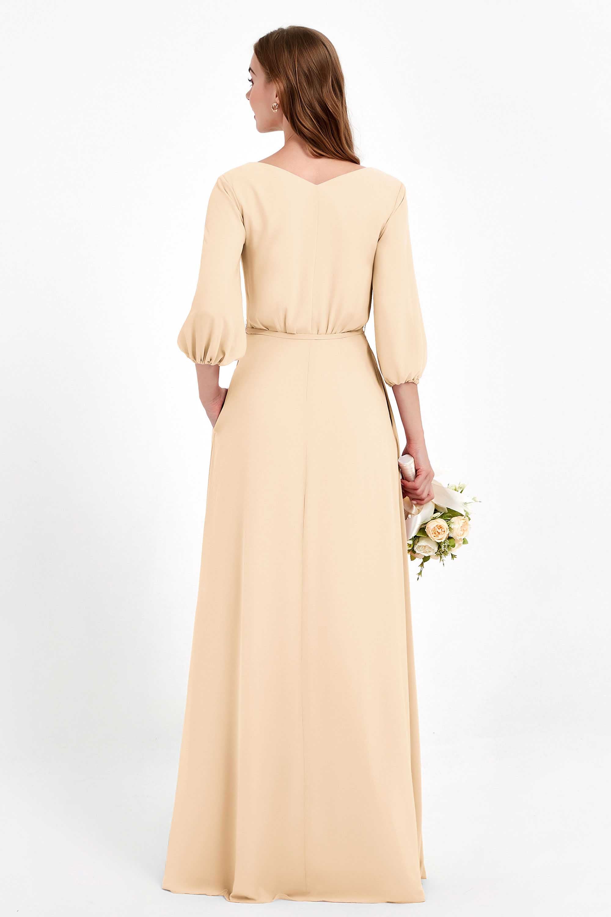 Long Sleeves V Neck Chiffon Bridesmaid Dresses Mother of the Bride Dress Evening Party Gowns