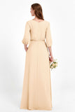 Long Sleeves V Neck Chiffon Bridesmaid Dresses Mother of the Bride Dress Evening Party Gowns