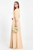 Long Sleeves V Neck Chiffon Bridesmaid Dresses Mother of the Bride Dress Evening Party Gowns