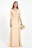 Long Sleeves V Neck Chiffon Bridesmaid Dresses Mother of the Bride Dress Evening Party Gowns