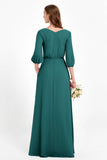 Long Sleeves V Neck Chiffon Bridesmaid Dresses Mother of the Bride Dress Evening Party Gowns