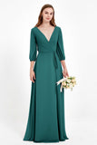 Long Sleeves V Neck Chiffon Bridesmaid Dresses Mother of the Bride Dress Evening Party Gowns