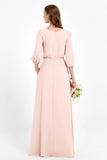 Long Sleeves V Neck Chiffon Bridesmaid Dresses Mother of the Bride Dress Evening Party Gowns