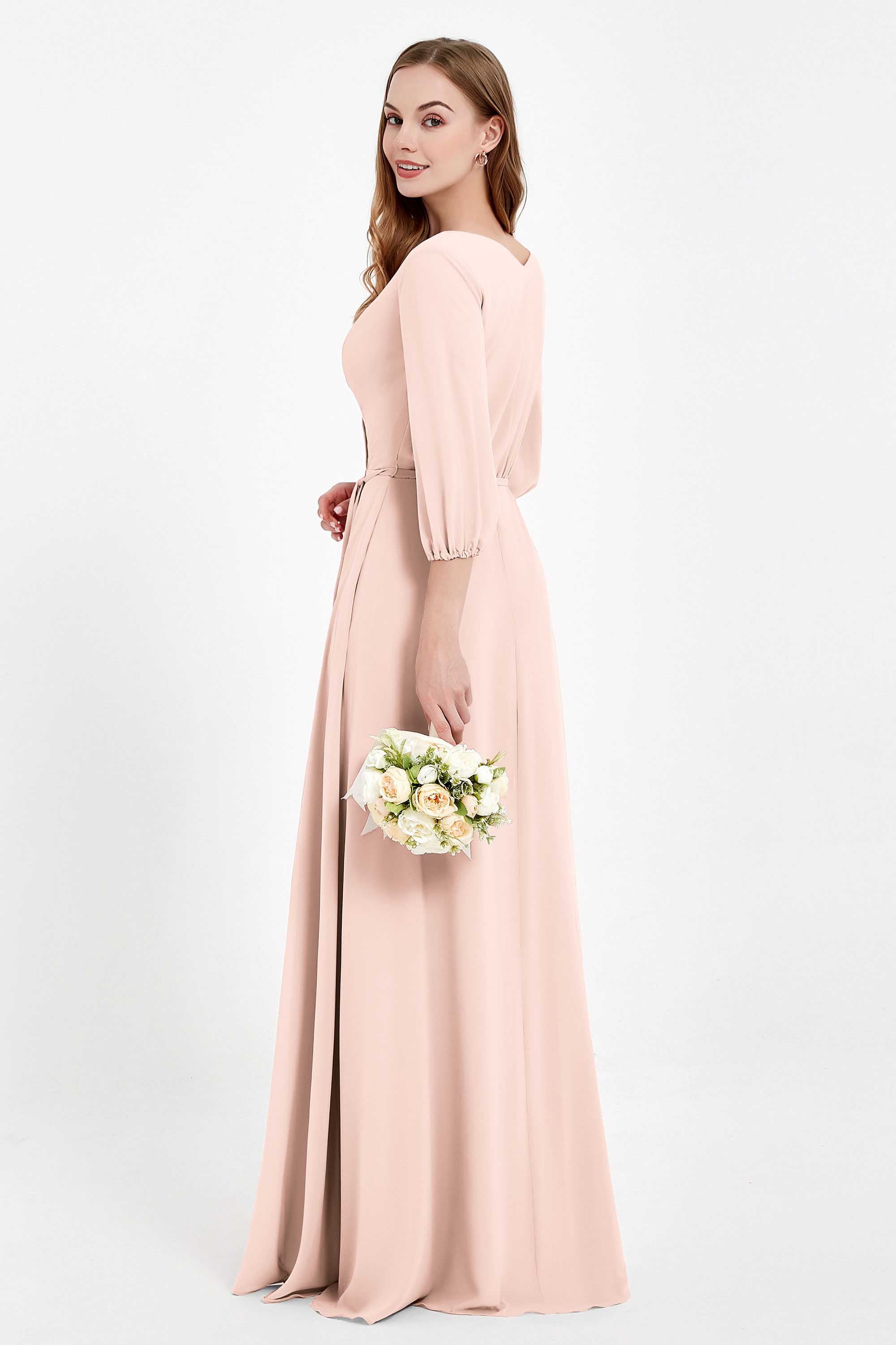 Long Sleeves V Neck Chiffon Bridesmaid Dresses Mother of the Bride Dress Evening Party Gowns