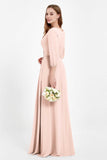 Long Sleeves V Neck Chiffon Bridesmaid Dresses Mother of the Bride Dress Evening Party Gowns