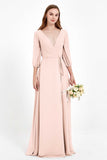 Long Sleeves V Neck Chiffon Bridesmaid Dresses Mother of the Bride Dress Evening Party Gowns