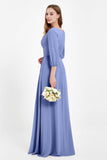 Long Sleeves V Neck Chiffon Bridesmaid Dresses Mother of the Bride Dress Evening Party Gowns