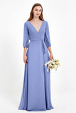 Long Sleeves V Neck Chiffon Bridesmaid Dresses Mother of the Bride Dress Evening Party Gowns