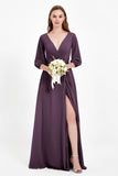 Long Sleeves V Neck Chiffon Bridesmaid Dresses Mother of the Bride Dress Evening Party Gowns