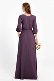 Long Sleeves V Neck Chiffon Bridesmaid Dresses Mother of the Bride Dress Evening Party Gowns