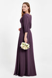 Long Sleeves V Neck Chiffon Bridesmaid Dresses Mother of the Bride Dress Evening Party Gowns