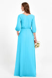 Long Sleeves V Neck Chiffon Bridesmaid Dresses Mother of the Bride Dress Evening Party Gowns