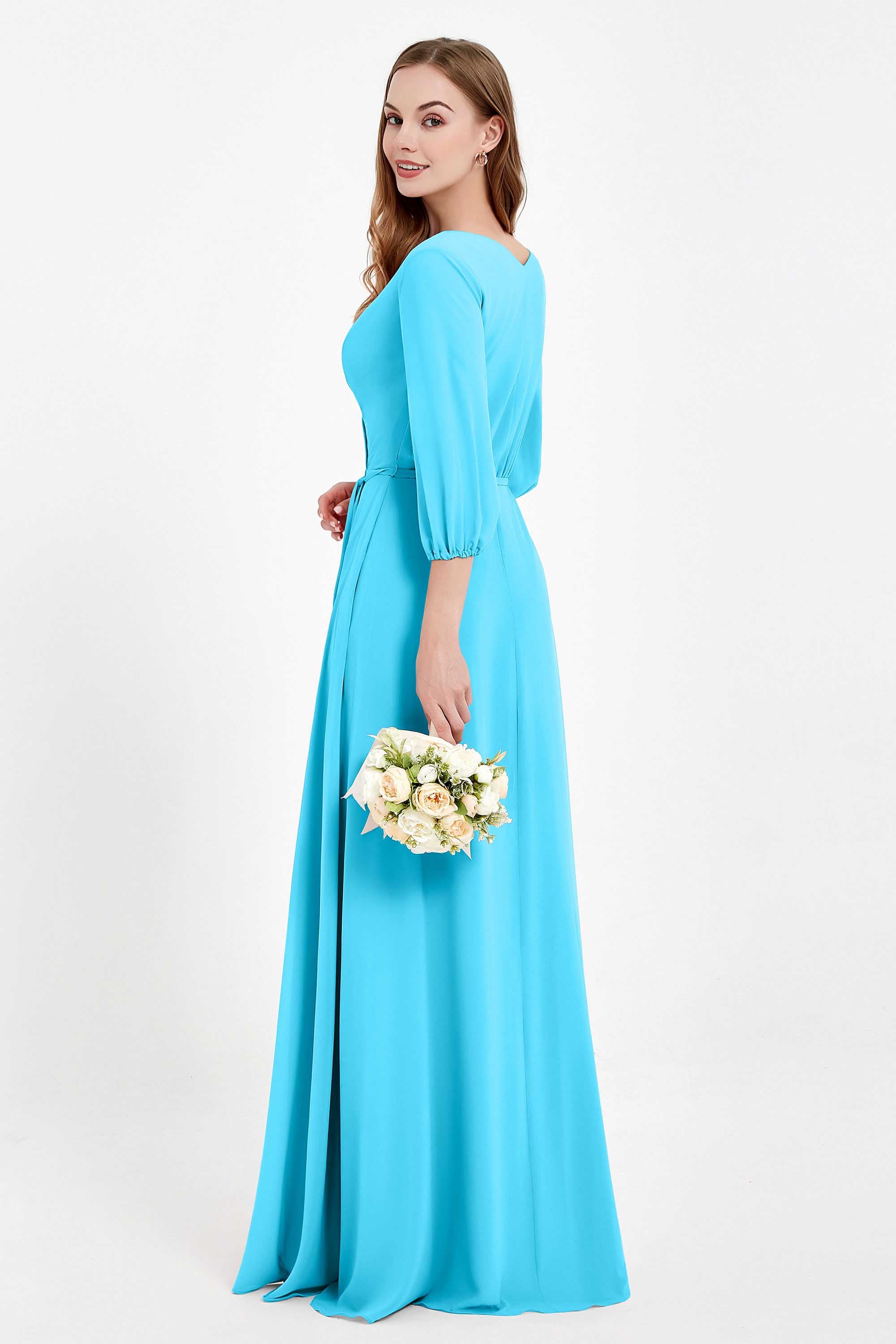 Long Sleeves V Neck Chiffon Bridesmaid Dresses Mother of the Bride Dress Evening Party Gowns
