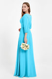 Long Sleeves V Neck Chiffon Bridesmaid Dresses Mother of the Bride Dress Evening Party Gowns