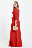 Long Sleeves V Neck Chiffon Bridesmaid Dresses Mother of the Bride Dress Evening Party Gowns