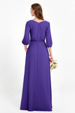 Long Sleeves V Neck Chiffon Bridesmaid Dresses Mother of the Bride Dress Evening Party Gowns