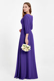 Long Sleeves V Neck Chiffon Bridesmaid Dresses Mother of the Bride Dress Evening Party Gowns