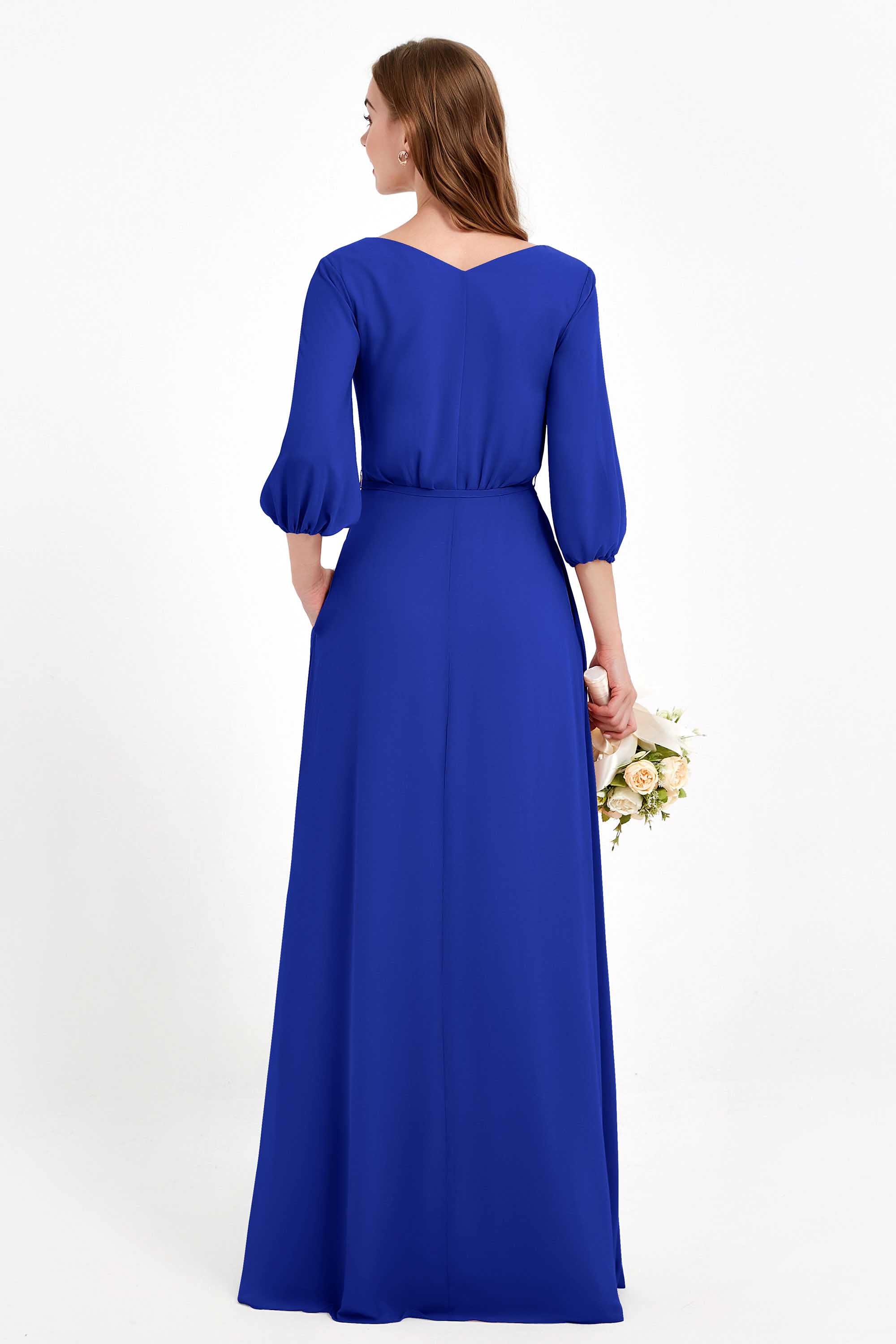 Long Sleeves V Neck Chiffon Bridesmaid Dresses Mother of the Bride Dress Evening Party Gowns