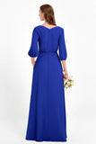 Long Sleeves V Neck Chiffon Bridesmaid Dresses Mother of the Bride Dress Evening Party Gowns
