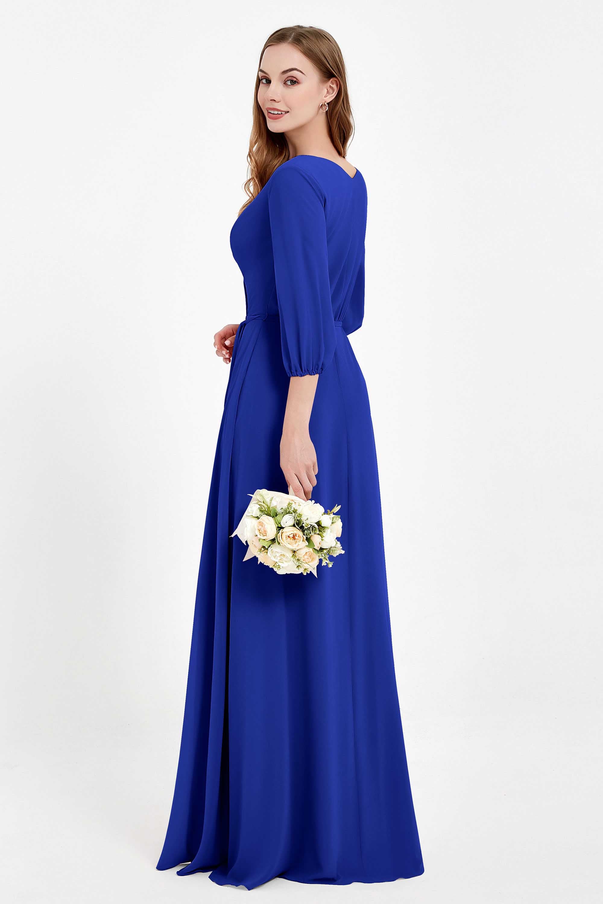 Long Sleeves V Neck Chiffon Bridesmaid Dresses Mother of the Bride Dress Evening Party Gowns