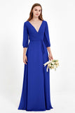 Long Sleeves V Neck Chiffon Bridesmaid Dresses Mother of the Bride Dress Evening Party Gowns