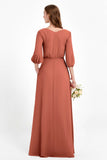 Long Sleeves V Neck Chiffon Bridesmaid Dresses Mother of the Bride Dress Evening Party Gowns