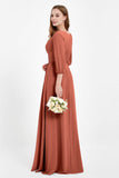 Long Sleeves V Neck Chiffon Bridesmaid Dresses Mother of the Bride Dress Evening Party Gowns