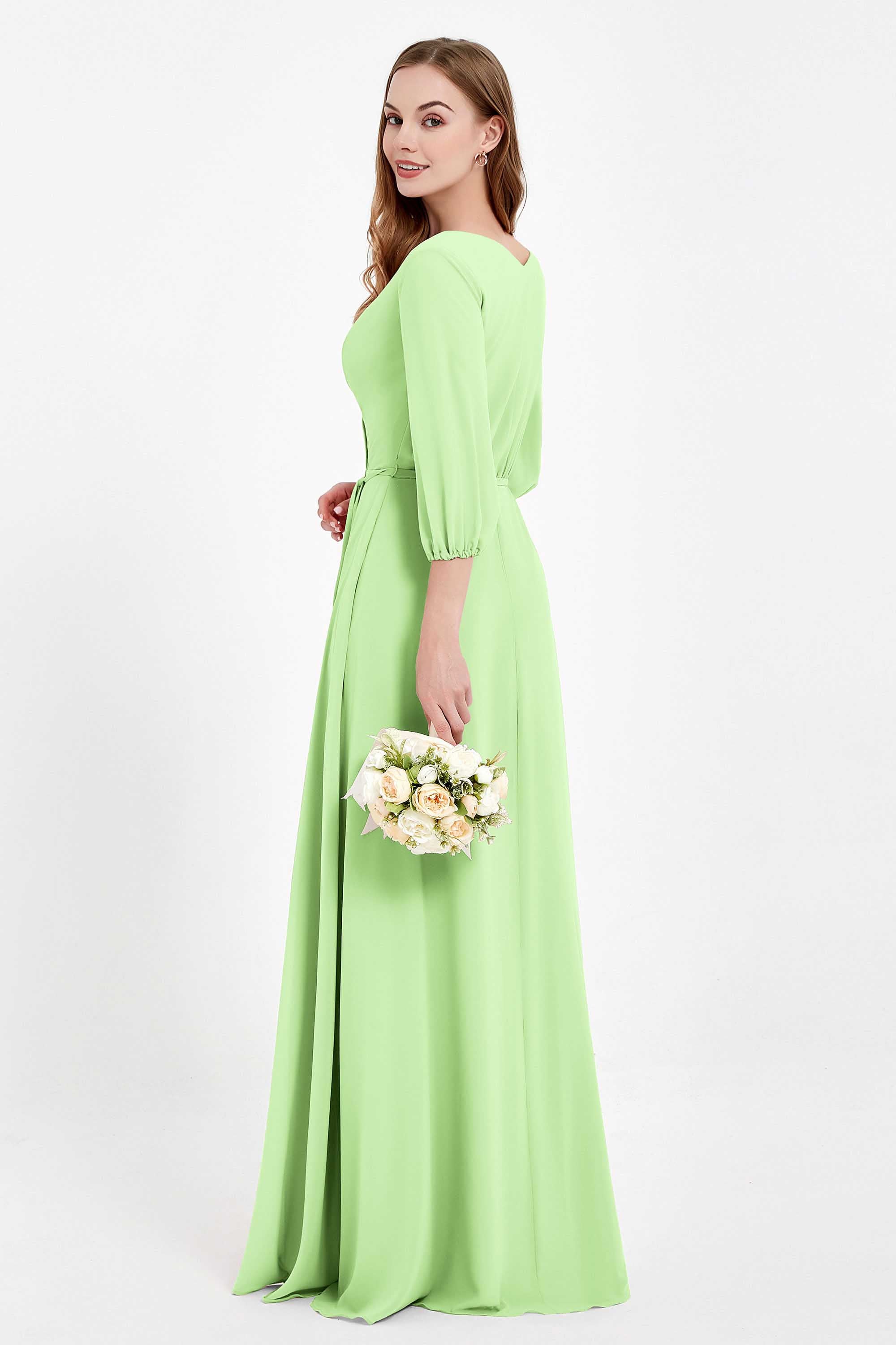 Long Sleeves V Neck Chiffon Bridesmaid Dresses Mother of the Bride Dress Evening Party Gowns