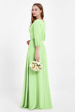 Long Sleeves V Neck Chiffon Bridesmaid Dresses Mother of the Bride Dress Evening Party Gowns