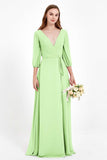 Long Sleeves V Neck Chiffon Bridesmaid Dresses Mother of the Bride Dress Evening Party Gowns