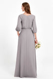Long Sleeves V Neck Chiffon Bridesmaid Dresses Mother of the Bride Dress Evening Party Gowns
