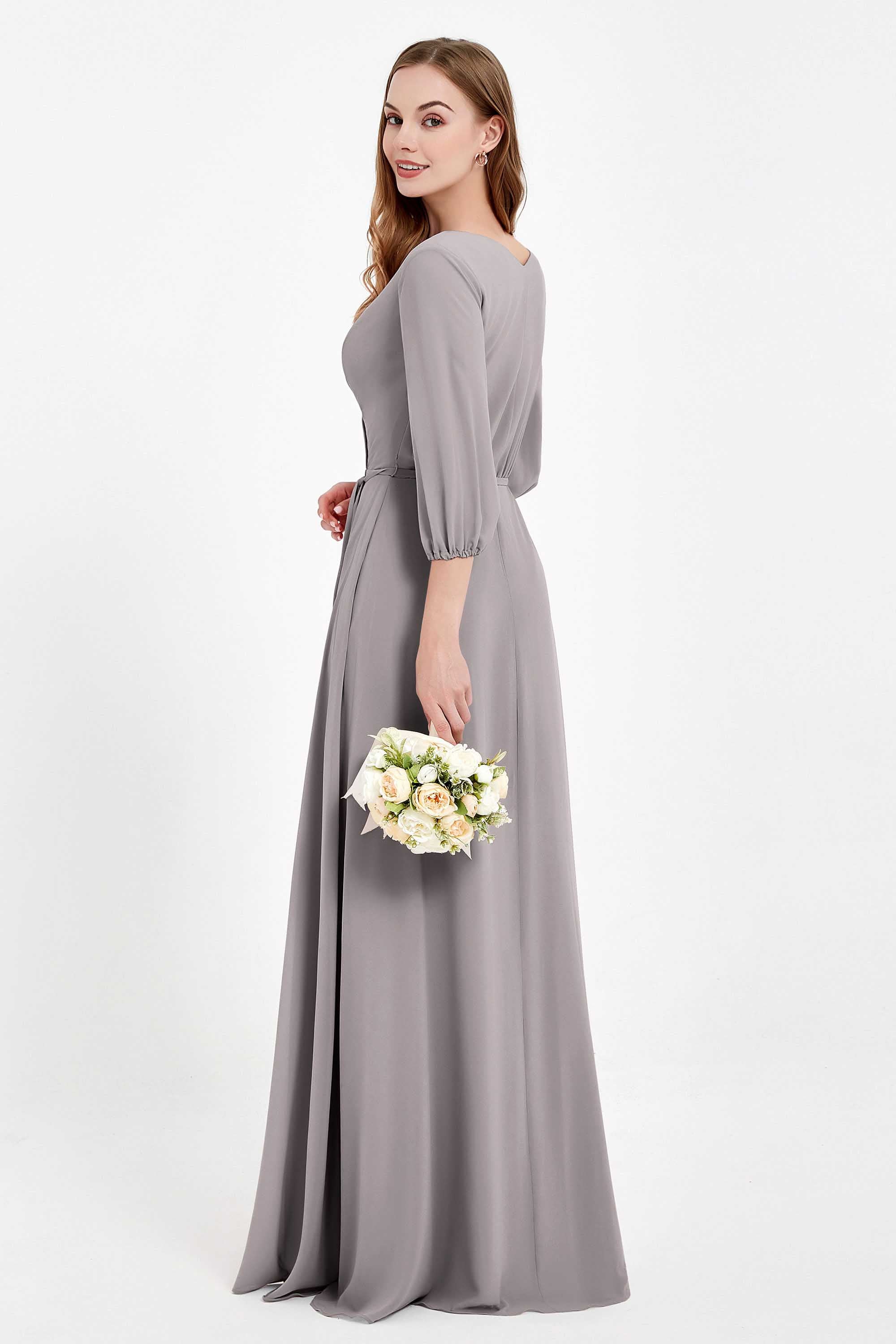 Long Sleeves V Neck Chiffon Bridesmaid Dresses Mother of the Bride Dress Evening Party Gowns