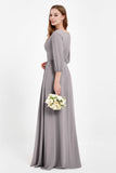 Long Sleeves V Neck Chiffon Bridesmaid Dresses Mother of the Bride Dress Evening Party Gowns