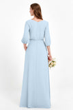 Long Sleeves V Neck Chiffon Bridesmaid Dresses Mother of the Bride Dress Evening Party Gowns