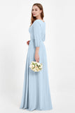 Long Sleeves V Neck Chiffon Bridesmaid Dresses Mother of the Bride Dress Evening Party Gowns