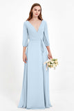 Long Sleeves V Neck Chiffon Bridesmaid Dresses Mother of the Bride Dress Evening Party Gowns