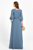 Long Sleeves V Neck Chiffon Bridesmaid Dresses Mother of the Bride Dress Evening Party Gowns