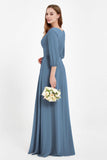Long Sleeves V Neck Chiffon Bridesmaid Dresses Mother of the Bride Dress Evening Party Gowns