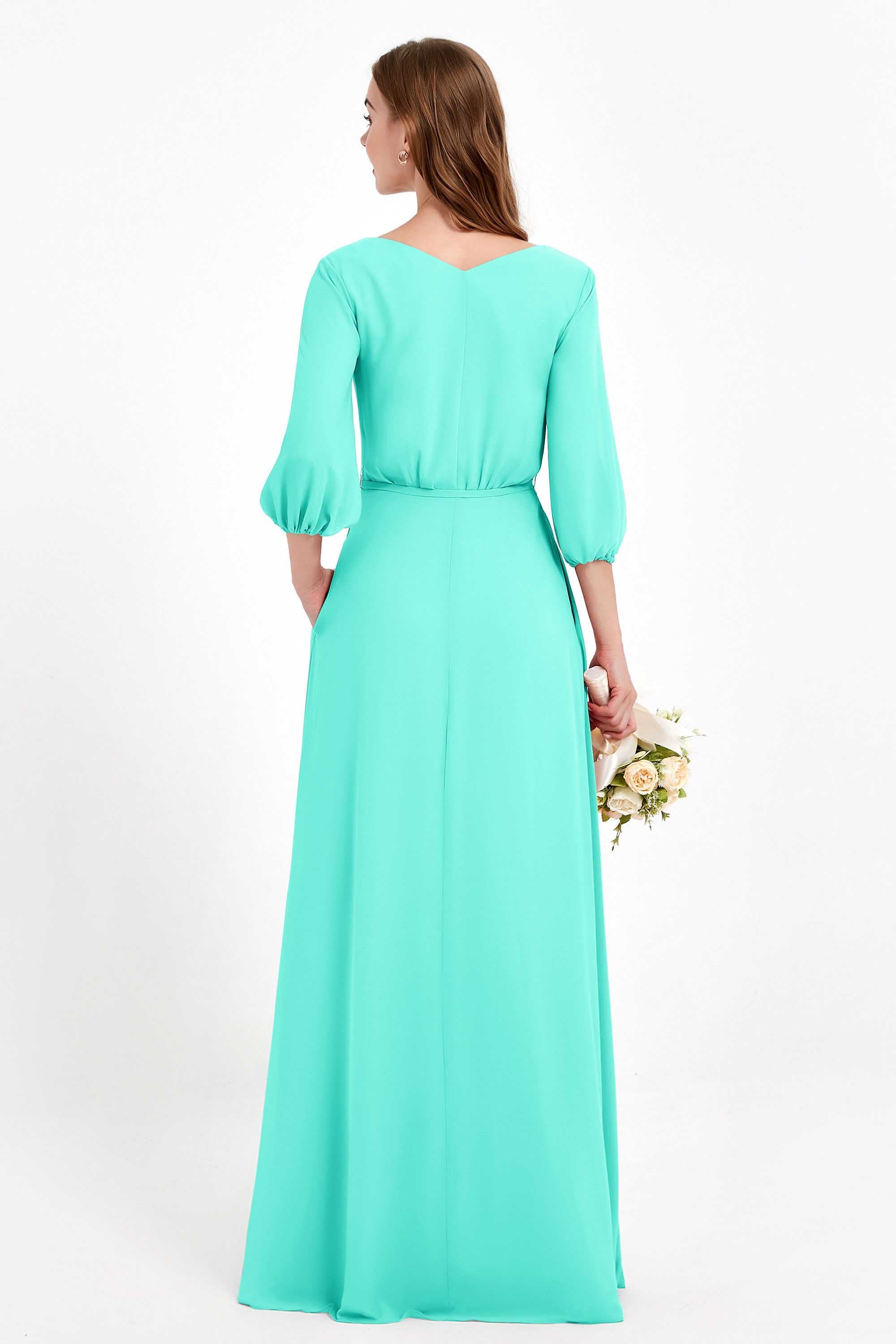 Long Sleeves V Neck Chiffon Bridesmaid Dresses Mother of the Bride Dress Evening Party Gowns